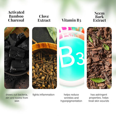 VLCC Activated Bamboo Charcoal Facial Kit with FREE Rose Water Toner - 300g + 100ml | Anti-Blemish Skin Purifying | At Home Facial Kit | Anti-Acne Facial with Activated Bamboo Charcoal